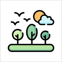 A line drawing of trees and birds in the sky vector