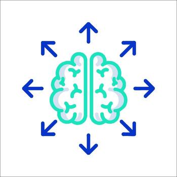 Brain icon with arrows pointing to it vector