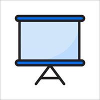 A projector screen on a stand with a blue background vector
