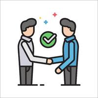 Two people shaking hands with a check mark vector