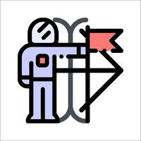 An astronaut holding a red arrow and pointing to a sign vector