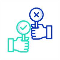 Two hands holding up a magnifying glass with a check mark vector
