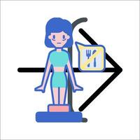 A woman standing on a scale with a sign that says no vector
