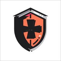 A shield with an orange cross on it vector