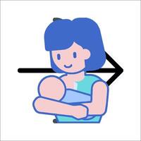 A woman holding a baby with an arrow pointing to the right vector