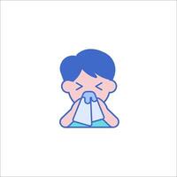 A boy blowing his nose with a tissue vector