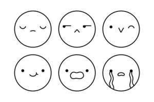 A cute emoji set with different facial expressions. Doodle characters with happy, joyful, sad, disappointed, surprised, crying mood. hand-drawn illustration. Perfect for social media, stickers. vector