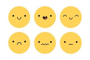 A cute emoji set with different facial expressions. Yellow characters with happy, joyful, sad, disappointed, surprised mood. flat illustration. Perfect for social media, stickers. vector