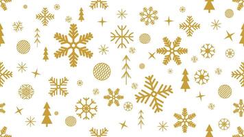 seamless pattern golden snowflakes and christmas trees with festive geometric elements with stars and bauble vector