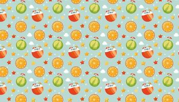 Summer party pattern with oranges and coconuts with straws on a blue background vector