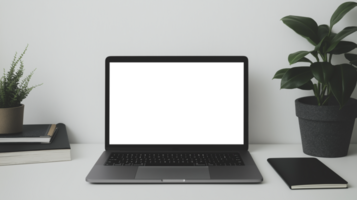 laptop on the desk with transparent screen , Simple Workspace , minimalist style png