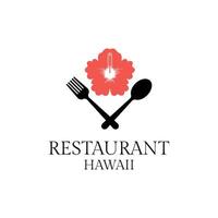 hawaii restaurant logo design concept with hibiscus and fork vector