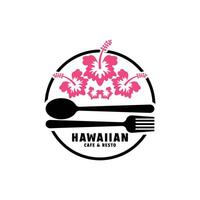 hawaiian cafe and resto concept design logo with hibiscus flower with spoon and fork vector