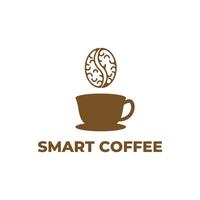 smart coffee logo design concept idea with brain icon and bean vector