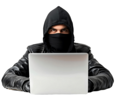 Isolated Hacker Figure with Laptop on Transparent Background png