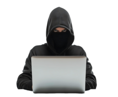 Isolated Hacker on Laptop with Transparent Background png