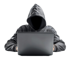 Hacker Working on Laptop Cutout on Transparent Background png