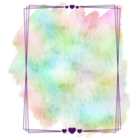 Purple rectangle frame with hearts on a rainbow backdrop png