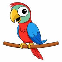 Cute Parrot with Bright Feathers on Branch vector