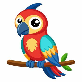 Vibrant Parrot Character Resting on a Tree Limb vector