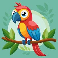 cartoon parrot on a branch vector