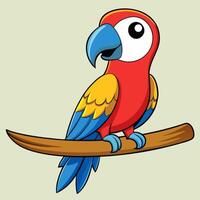 Friendly Cartoon Parrot Sitting on a Tree Branch vector