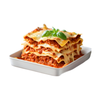 A stack of lasagna on a white plate png