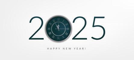 A sleek 2025 New Year illustration featuring a clock nearing midnight. This design is perfect for festive banners, invitations, and greeting cards. Not AI. vector