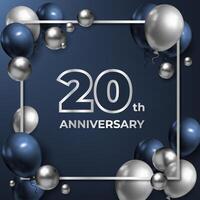 A 3D anniversary banner with balloons and silver balls in blue tones. For advertisements, greeting cards, or web banners, featuring a modern, festive design. Not AI. vector