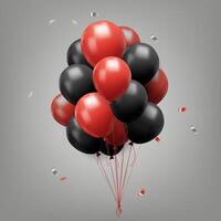 3D banner red and black balloons, glossy confetti, for Black Friday. Perfect for marketing and celebration themes, ideal for posters or web ads. Not AI. vector