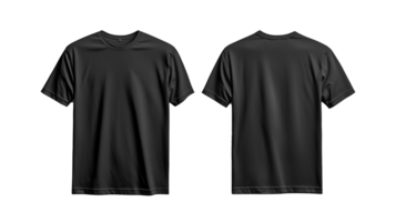 Front and back view of plain black t-shirt on transparent background png
