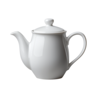 Classic white porcelain teapot with handle on transparent background png