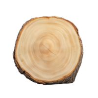 Round wooden log slice with visible tree rings, transparent background png
