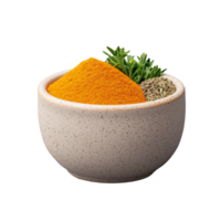 Bowl with colorful spice and herbs, transparent background png