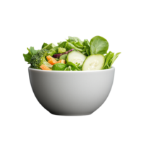 Fresh green salad with cucumbers and tomatoes in a bowl on transparent background png