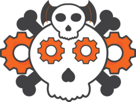 a skull with gears on it, with a cross on it png