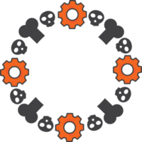 a circle with gears and skulls in it png