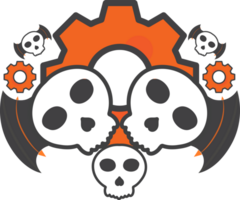 a skull and gears with a skull on top png