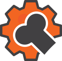 an orange and black gearwheel with a bone in the center png