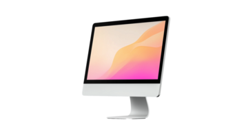 Modern desktop computer with minimalist screen on transparent background, suitable for tech or workspace themes png