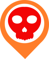 skull with a red face and orange pin on a map png