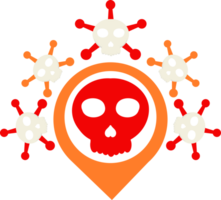red skull with a red and orange pin on a map png
