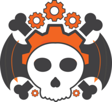 a skull with gears and a cross on it png