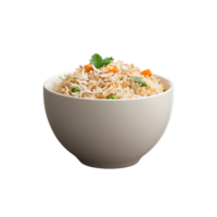 Bowl of plain basmati rice with herbs on transparent background, representing simplicity and healthy eating png
