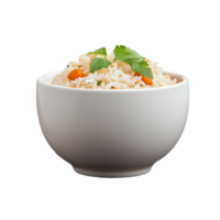 Bowl of mixed vegetable rice with garnish on transparent background, suitable for culinary and healthy meals png