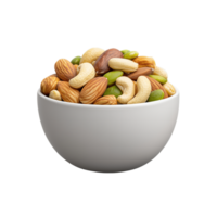 Assorted nuts in a white bowl on transparent background, highlighting healthy snack and nutritional value png