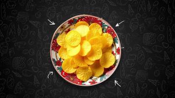 An animated of a chips on dark background video