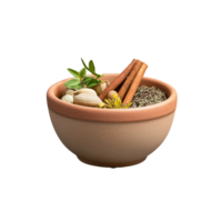 Bowl of assorted spices and nuts on transparent background, ideal for culinary or healthy snack themes png