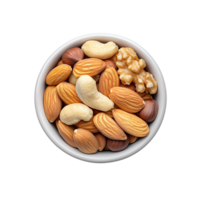 Assorted nuts in round bowl on transparent background, suitable for healthy and nutritious snacking png