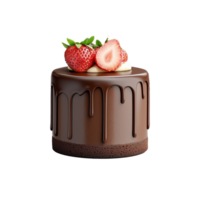 Chocolate cake with strawberry topping and drip frosting on transparent background, perfect for dessert styling png